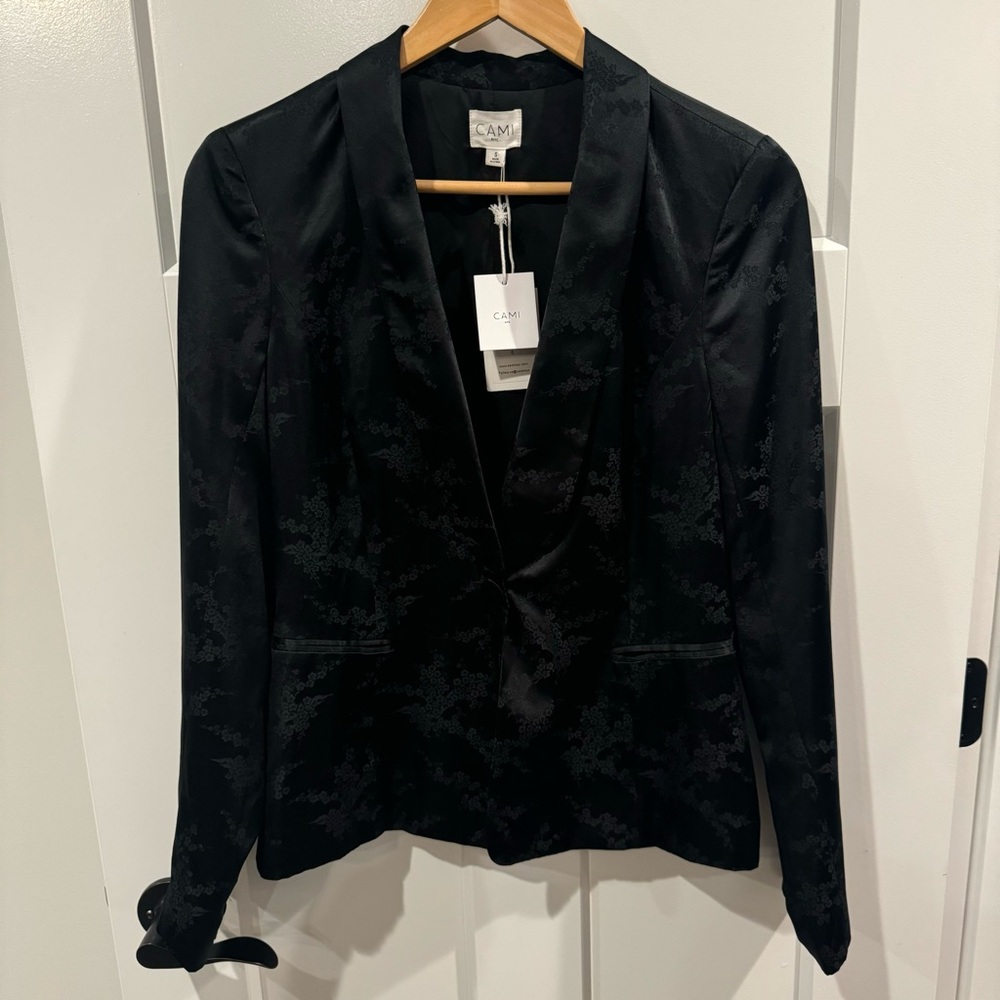 NWT Cami NYC The Emilia Black Jacquard Floral Silk Blazer Size Small